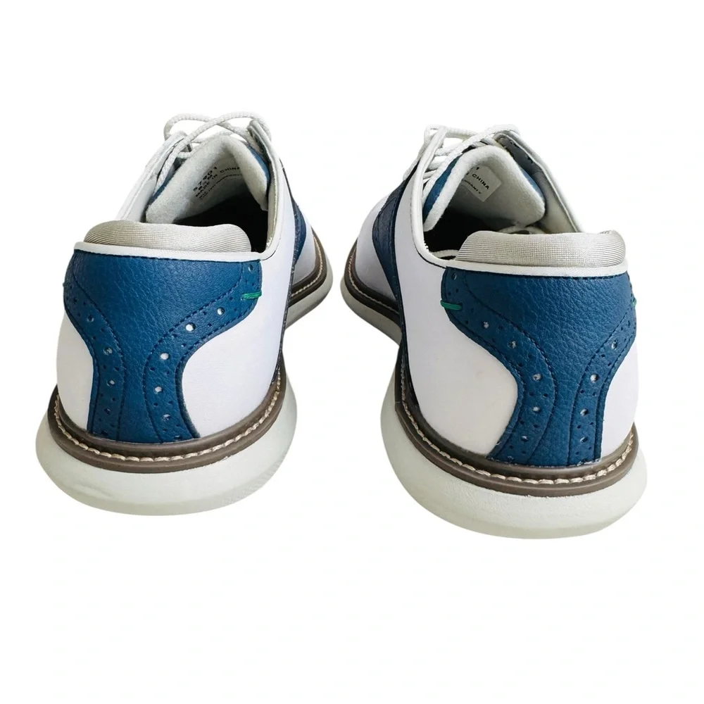 FootJoy FJ Men Golf Shoes White Blue Saddle Spikeless Cleated Size 8.5 M